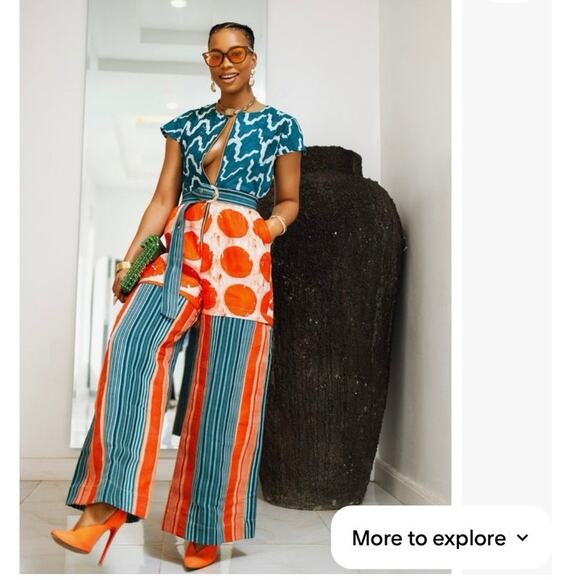 nwt Ace Kouture Ezinne Adire Aso Oke Nigerian Art to Wear Jumpsuit Teal S Small - Picture 1 of 10